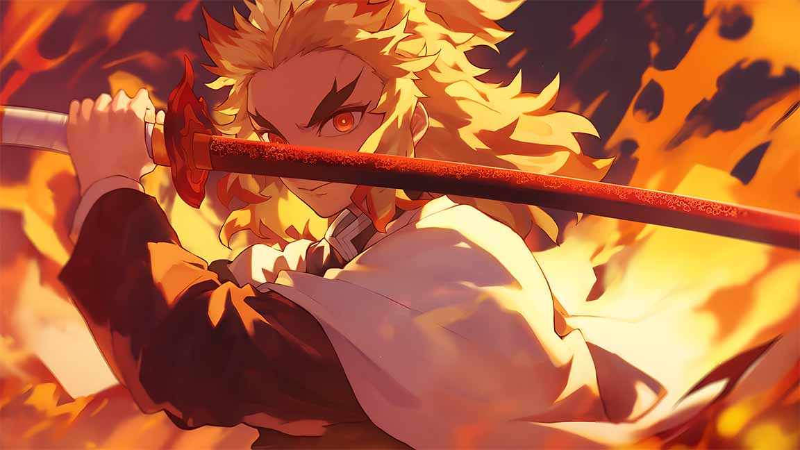 rengoku flame hashira demon slayer desktop wallpaper cover