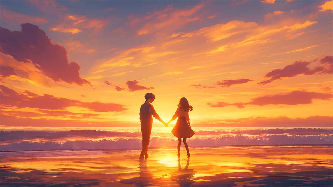 romantic beach sunset couple desktop wallpaper cover