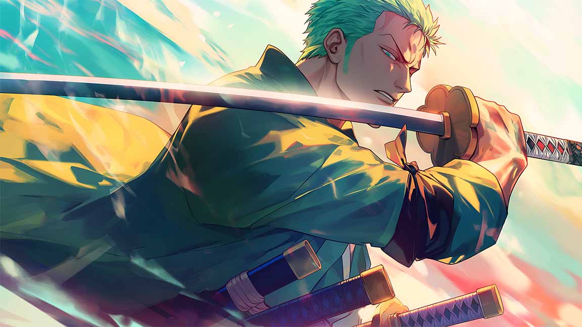 roronoa zoro three swords pose desktop wallpaper cover