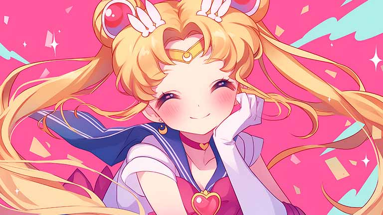 sailor moon with hand on cheek desktop wallpaper cover