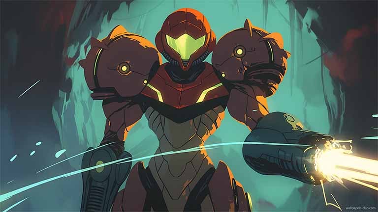 samus aran power suit blaster wallpaper cover