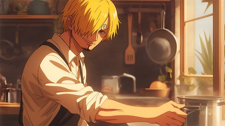 sanji cooking in kitchen one piece desktop wallpaper cover