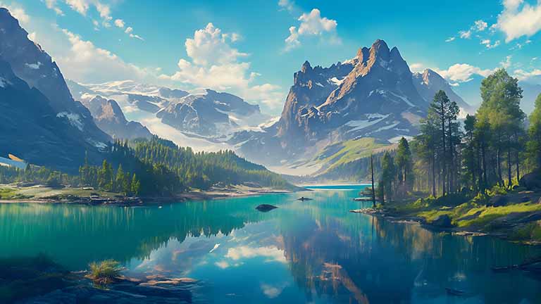 serene lake mountain reflection desktop wallpaper cover