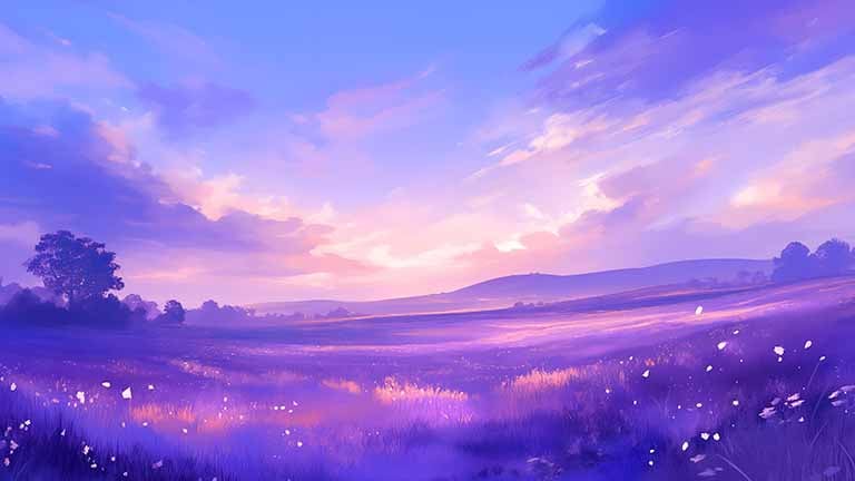 serene purple field twilight sky desktop wallpaper cover