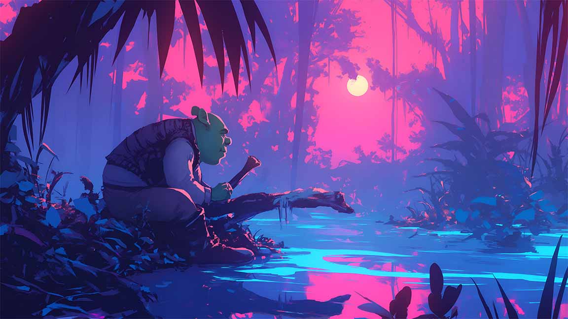 shrek retro neon trees desktop wallpaper cover