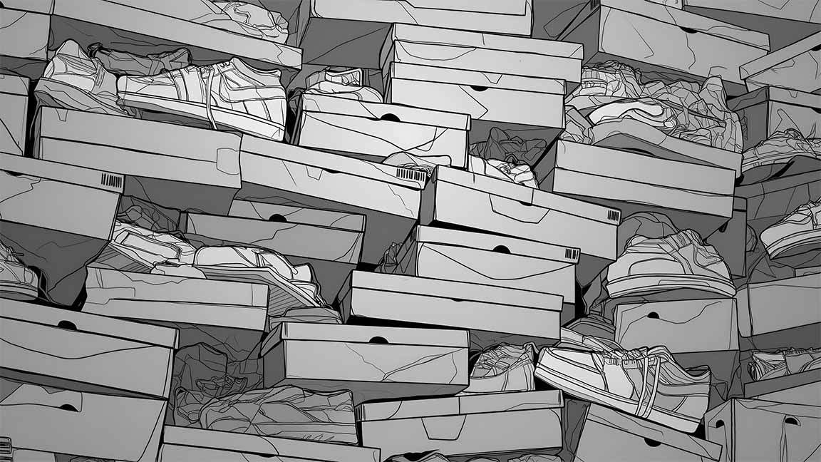 sneaker box stack monochrome sketch style desktop wallpaper cover