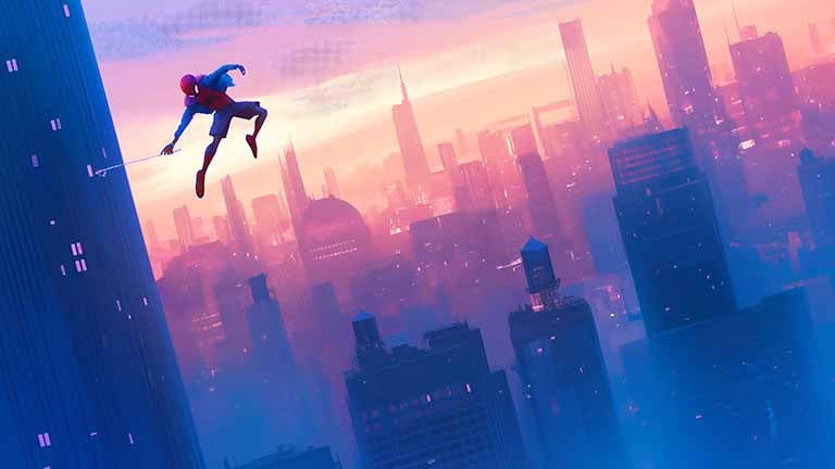 spider man leaping city sunset desktop wallpaper cover