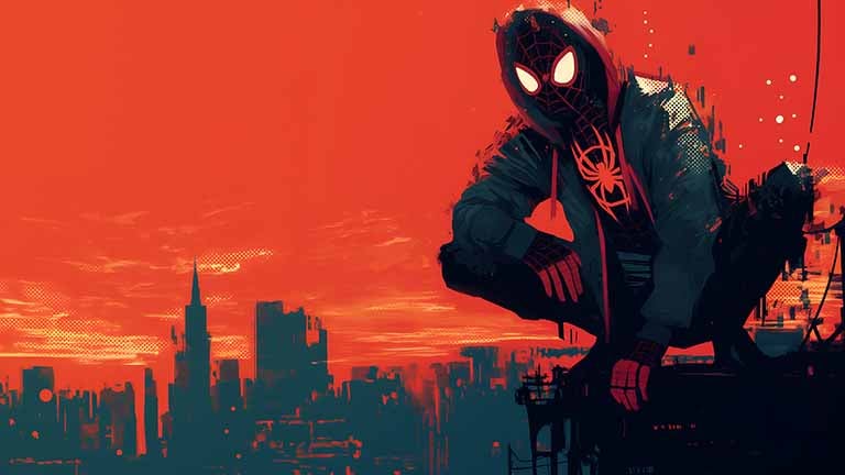 spider man miles crouching cityscape desktop wallpaper cover
