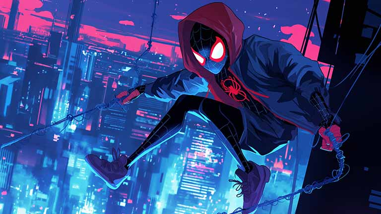 spider man miles morales glitched swinging desktop wallpaper cover