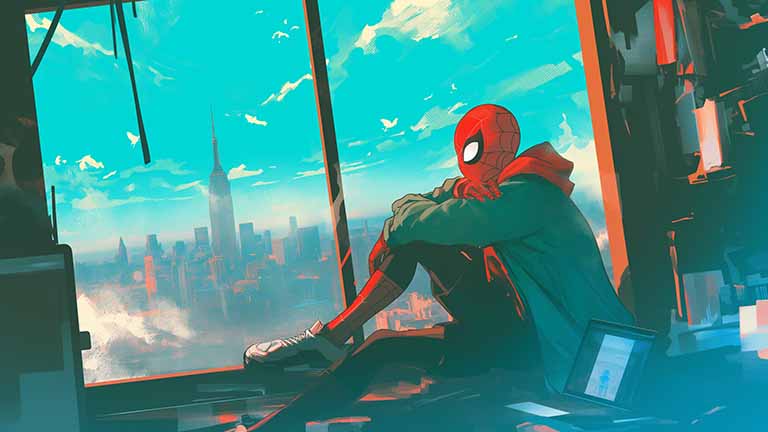 spider man miles morales rooftop chill desktop wallpaper cover