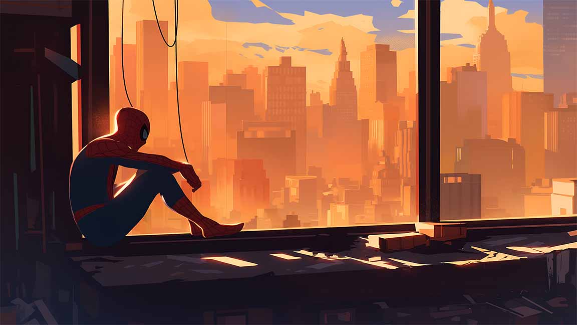 spiderman aesthetic city sunset desktop wallpaper cover