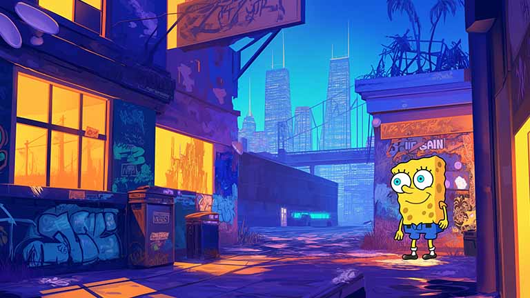 spongebob graffiti city desktop wallpaper cover