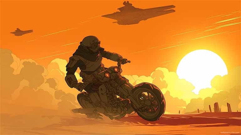 star wars outlaws motorcycle desktop wallpaper cover