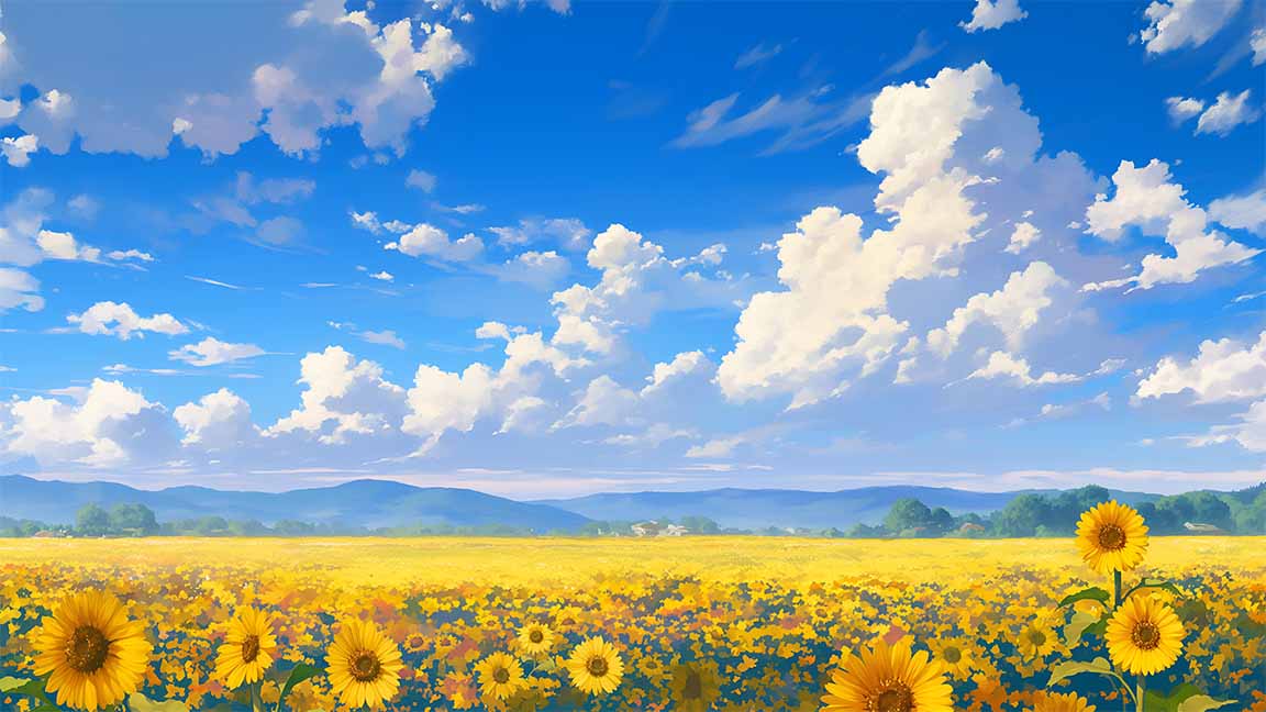 sunflower field blue sky bright summer vibe desktop wallpaper cover