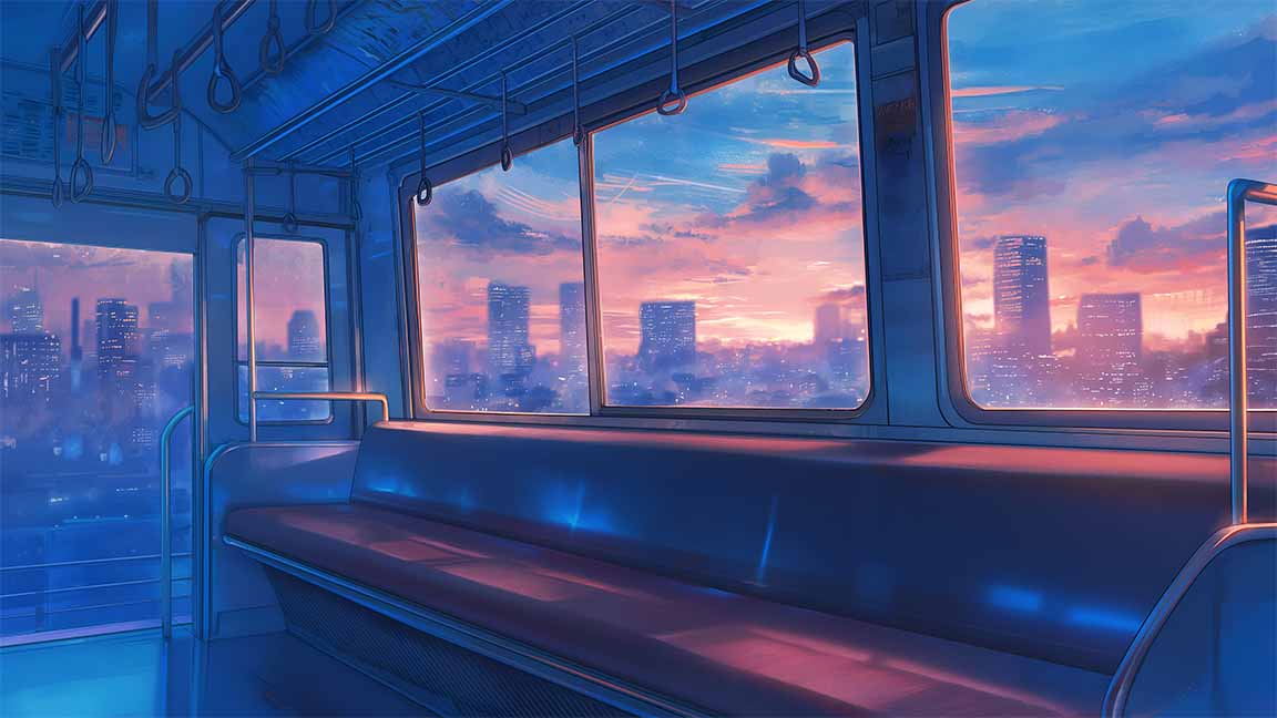 sunset commute train vibe desktop wallpaper cover