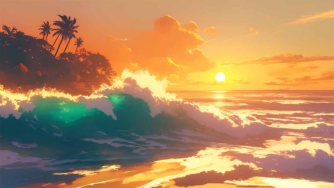 sunset wave tropical island paradise beach desktop wallpaper cover