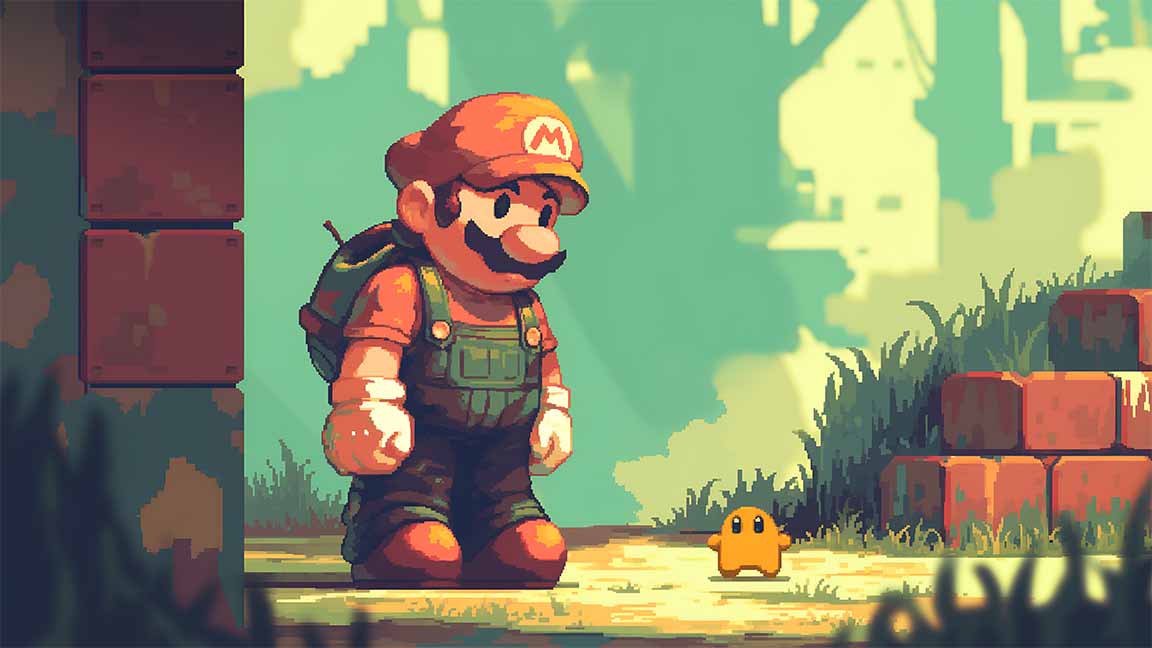 super mario retro adventure pixel style desktop wallpaper cover