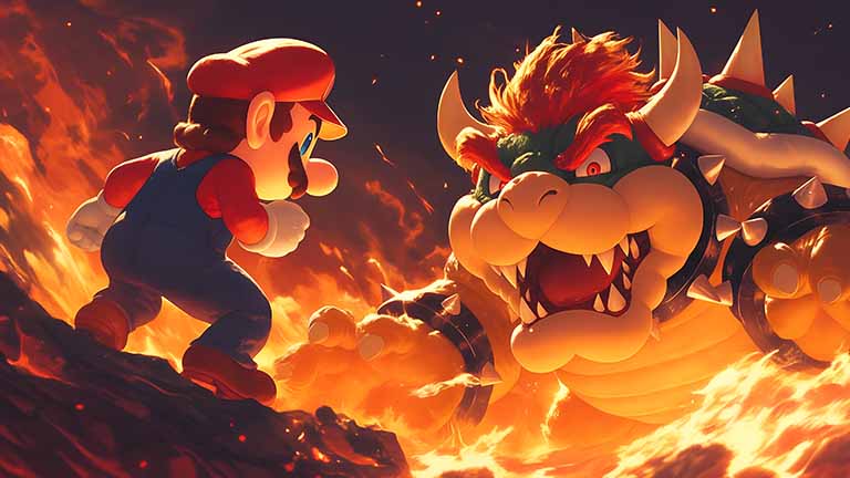 super mario vs bowser fire desktop wallpaper cover