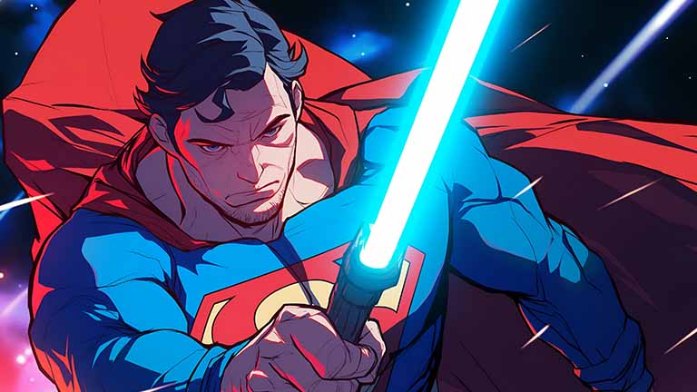 superman with lightsaber desktop wallpaper cover