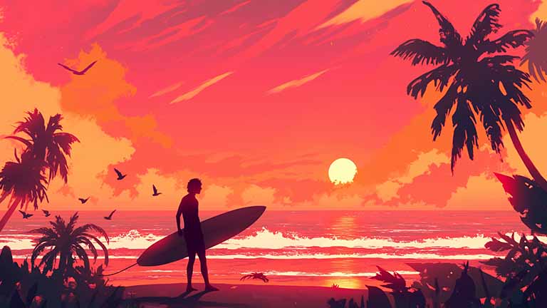 surfer sunset ocean view desktop wallpaper cover