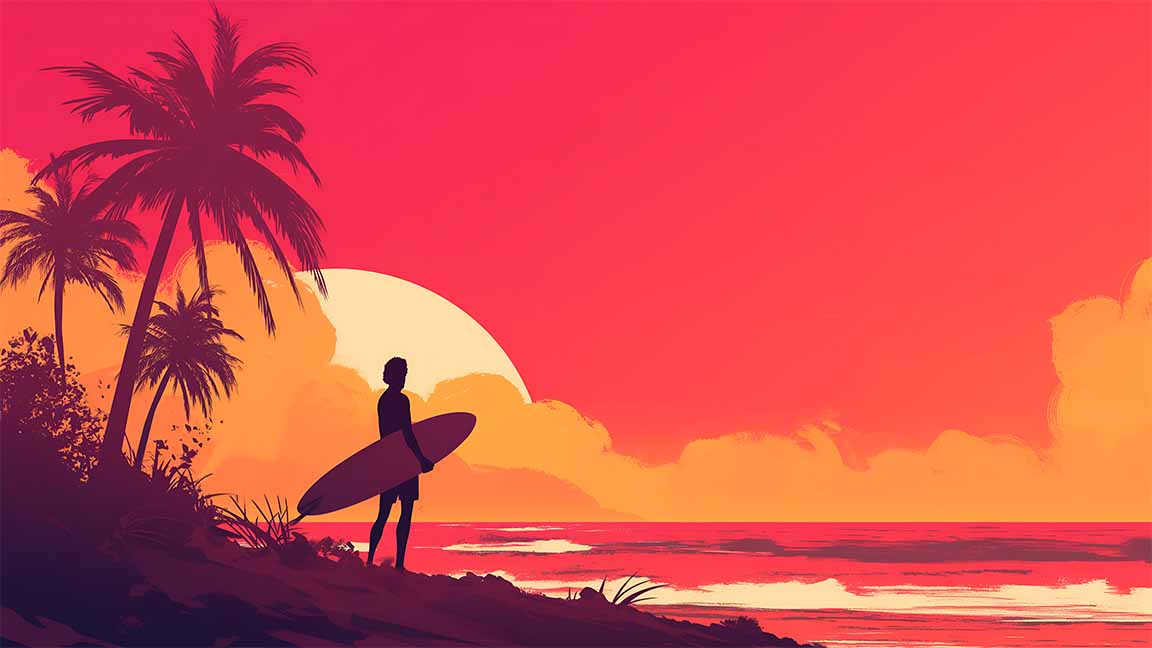 surfer sunset silhouette tropical orange sky desktop wallpaper cover