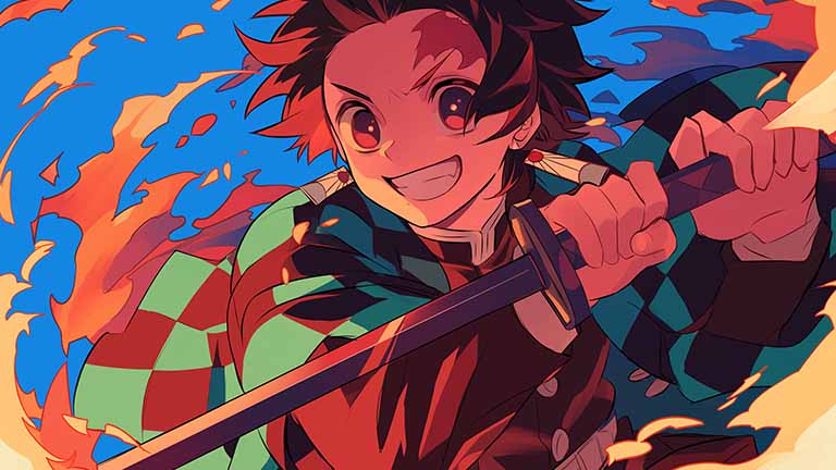 tanjiro battle cry desktop wallpaper cover