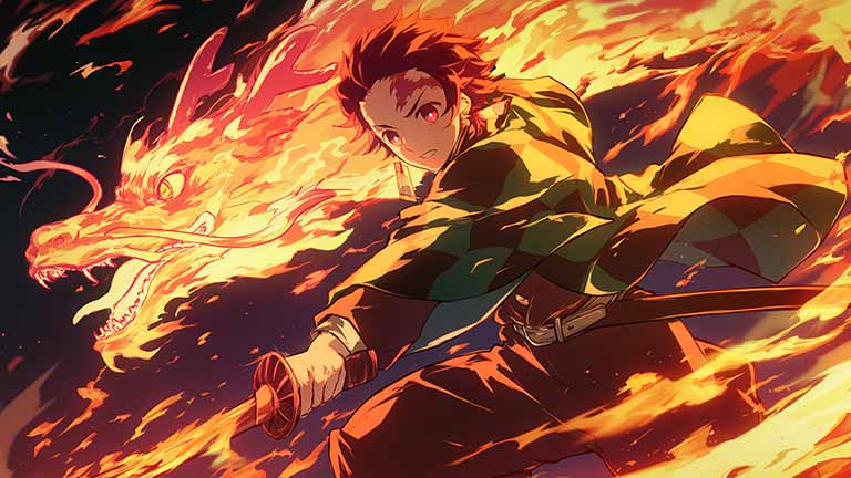 tanjiro hinokami kagura anime desktop wallpaper cover