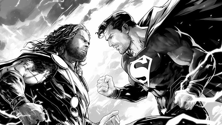 thor superman epic faceoff desktop wallpaper cover