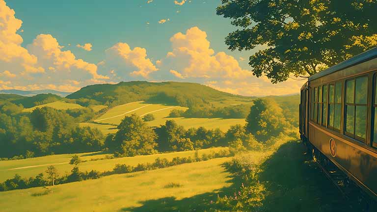 train journey scenic landscape desktop wallpaper cover