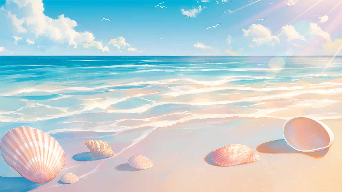 tranquil ocean seashell paradise desktop wallpaper cover
