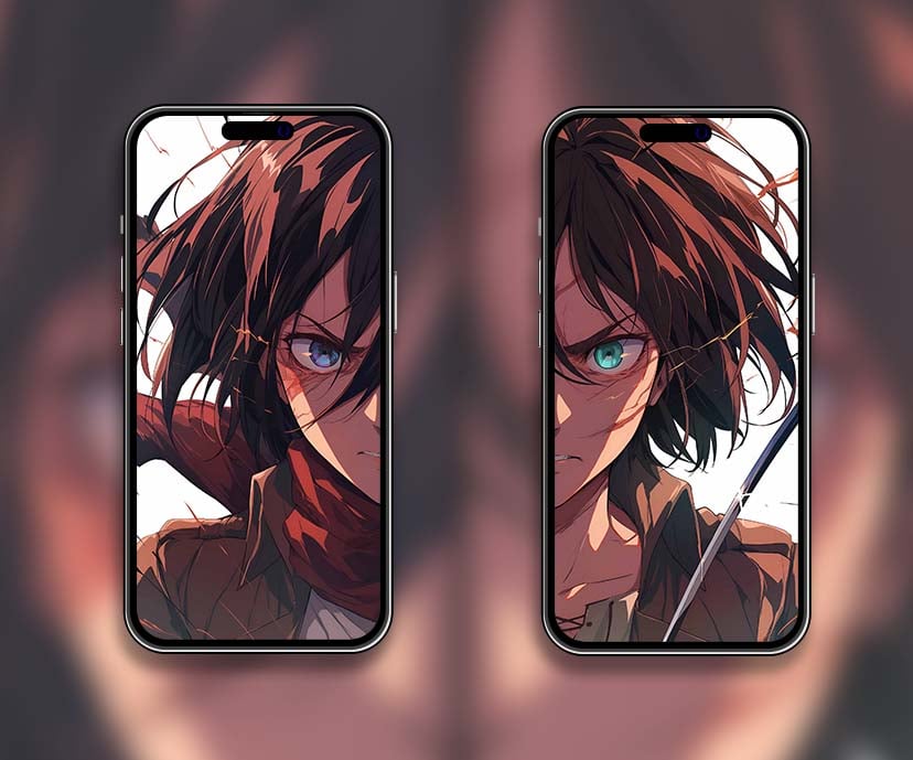 vengeful mikasa & eren dual battle slasher matching wallpapers collection