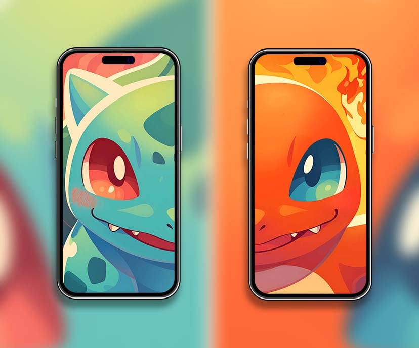 vibrant bulbasaur vs charmander aesthetic matching wallpapers collection