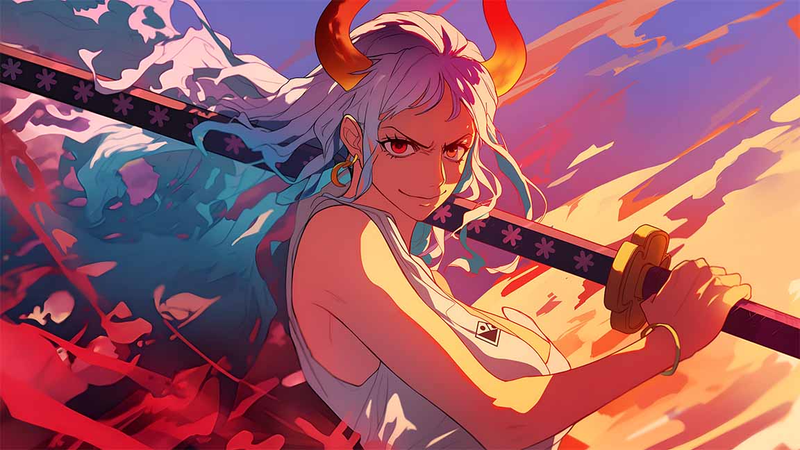 yamato one piece flaming sword anime girl desktop wallpaper cover