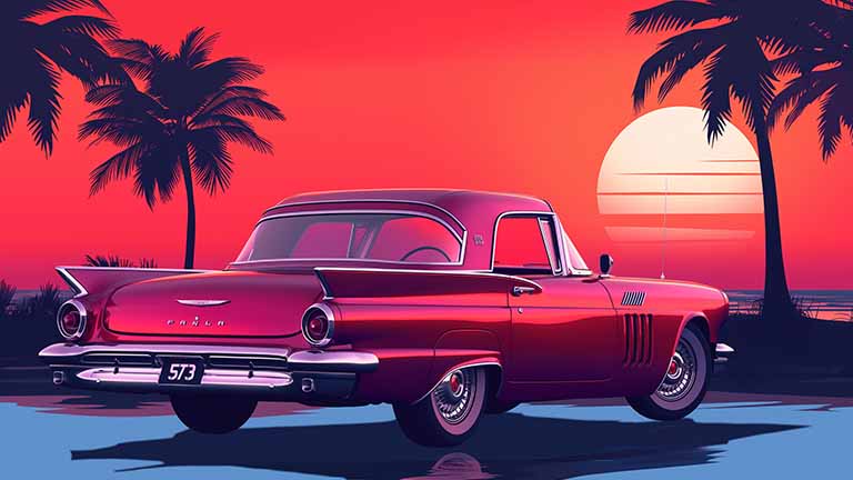 50s car ocean drive desktop wallpaper cover