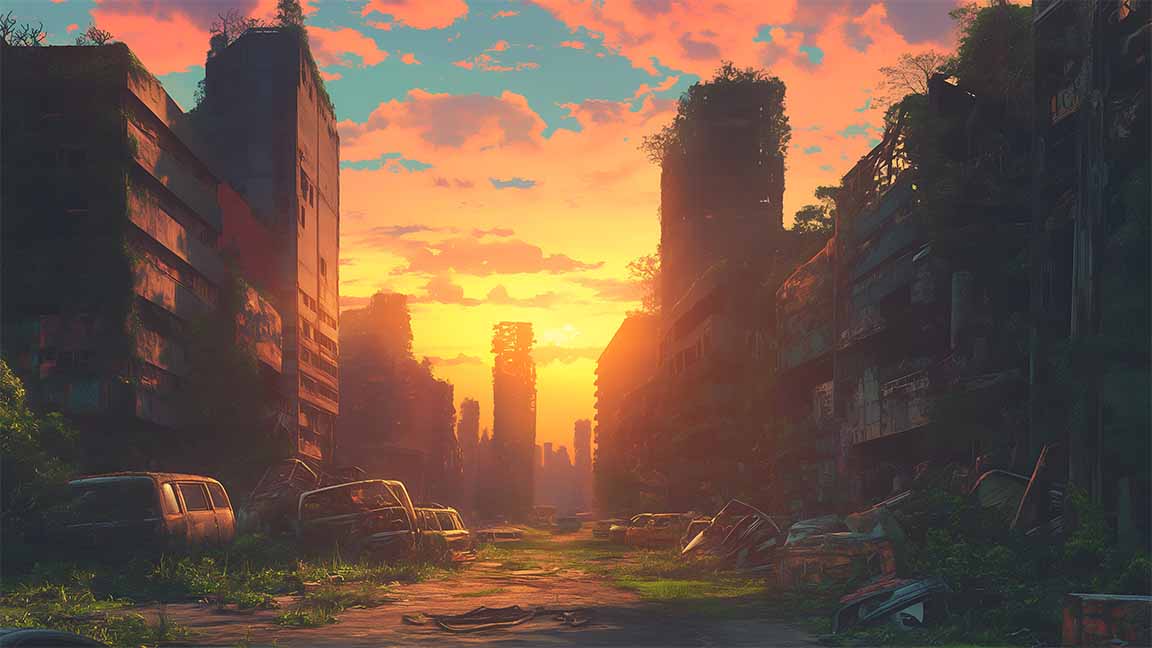 abandoned sunset cityscape last of us desktop wallpaper cover