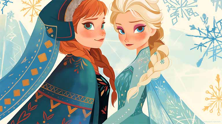 anna elsa snowy charm aesthetic desktop wallpaper cover