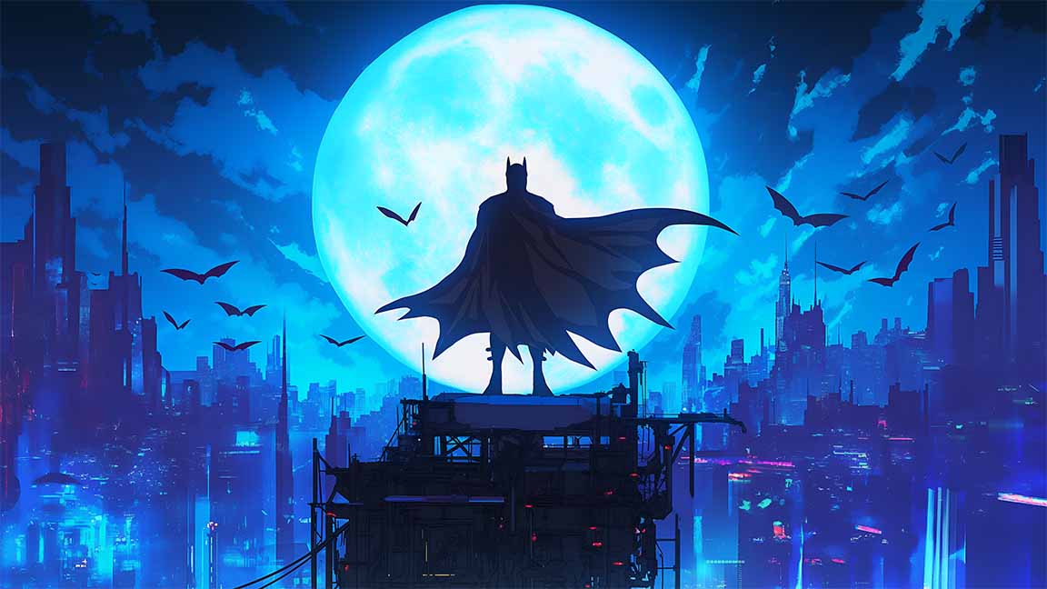 batman city moonlight neon style desktop wallpaper cover