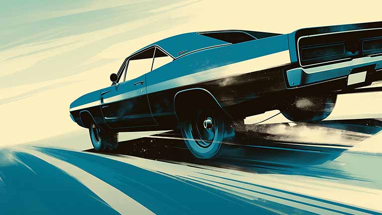 blue muscle car motion blur desktop wallpaper cover