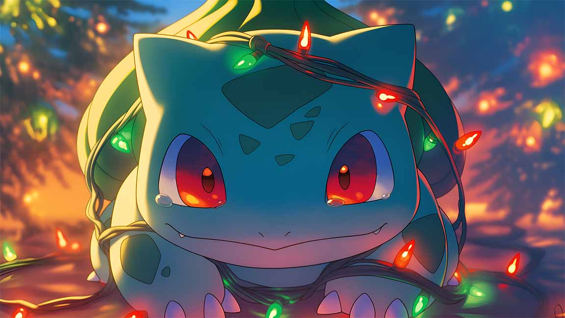bulbasaur christmas lights pokemon cute desktop wallpaper cover