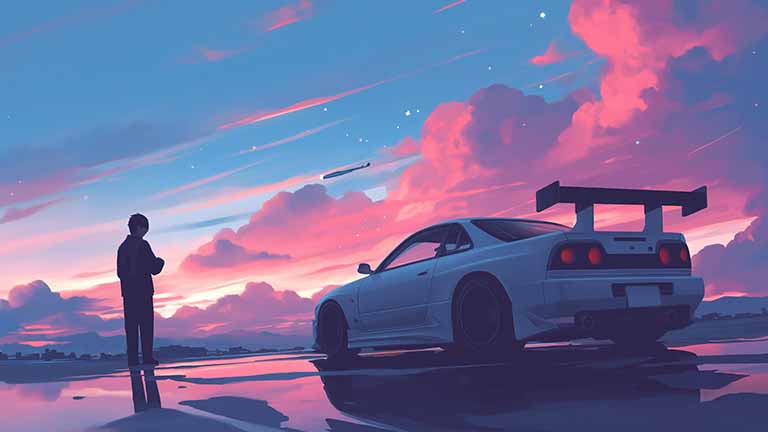car and skyline sunset desktop wallpaper cover