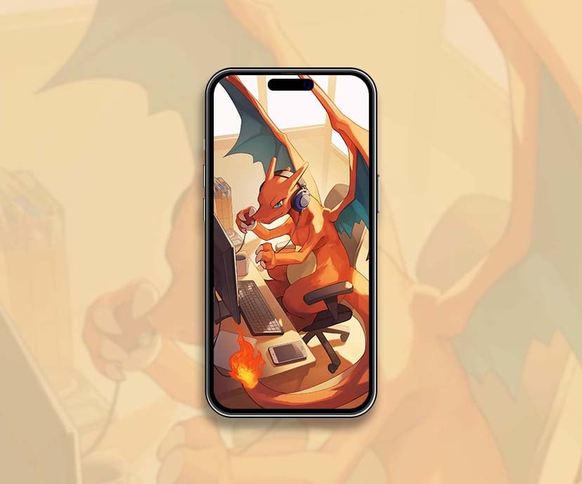 charizard working in headphones office pokemon wallpapers collection