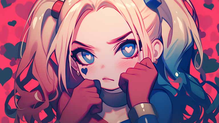 chibi harley quinn playful desktop wallpaper cover