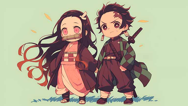chibi tanjiro and nezuko demon slayer pc wallpaper cover