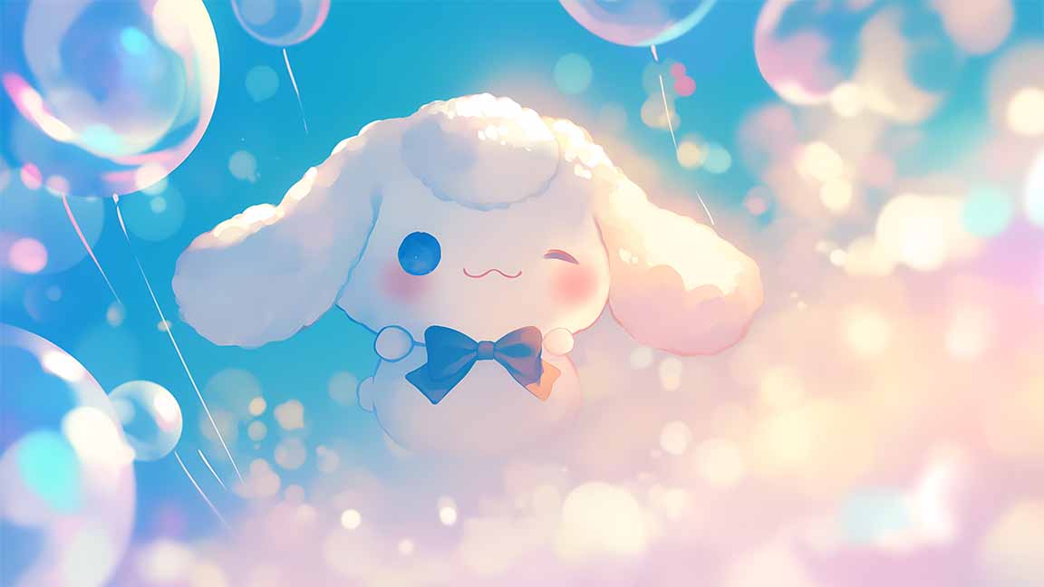 cinnamoroll floating with balloons desktop wallpaper cover