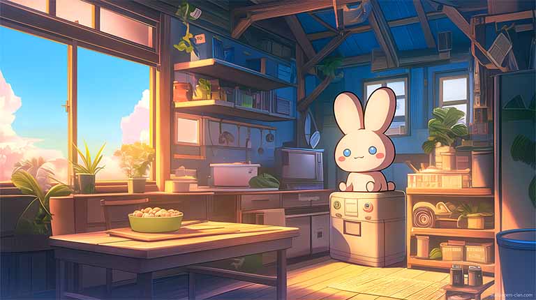 cute rabbit cottage core kitchen desktop wallpaper cover