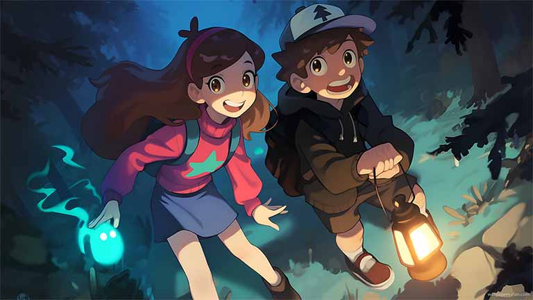 dipper mabel lantern light forest journey desktop wallpaper cover