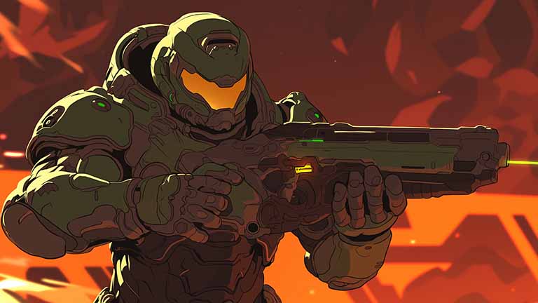 doom slayer heavy weapon stance desktop wallpaper cover