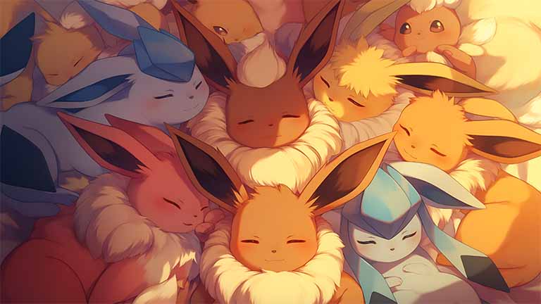 eevee evolutions fluffy sleeping pokemon wallpaper cover