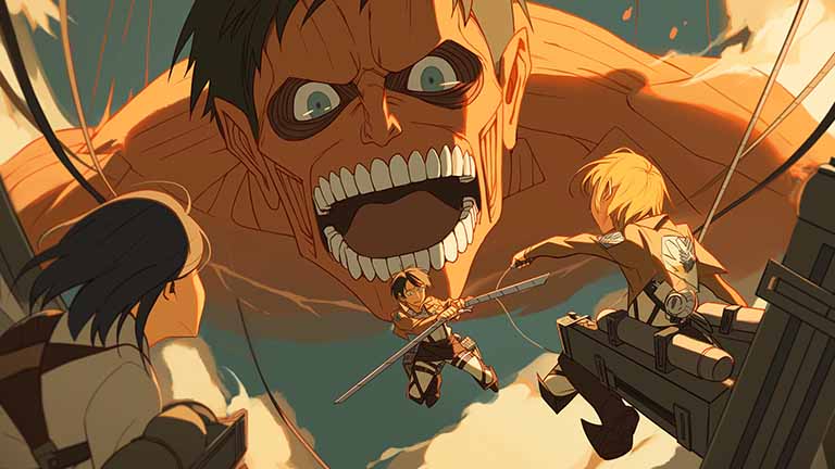 eren yeager fighting colossal titan desktop wallpaper cover