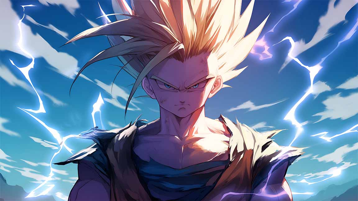 gohan super saiyan 2 lightning intense desktop wallpaper cover